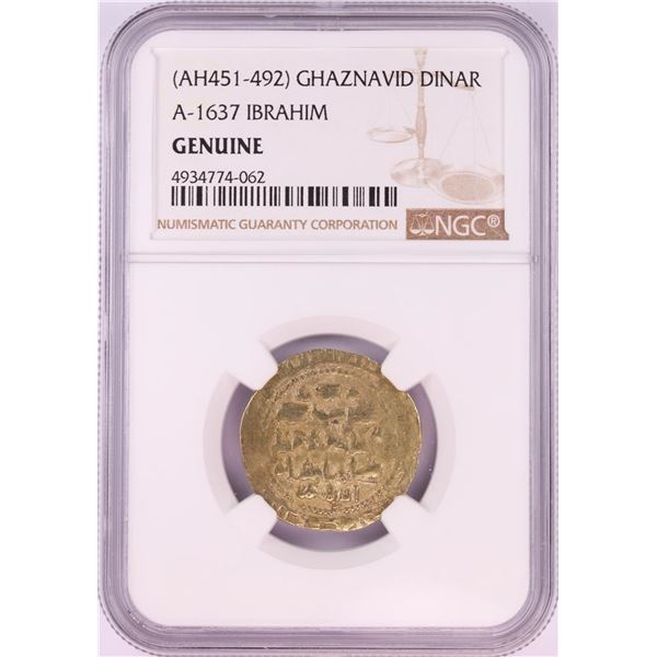 AH451-492 Ghaznavid Dinar A-1637 Ibrahim Gold Coin NGC Genuine