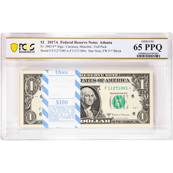 Pack 2017A $1 Federal Reserve STAR Notes ATL Fr.3005-F* PCGS Gem Uncirculated 65PPQ