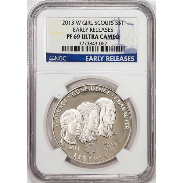 2013-W $1 Proof Girl Scouts Silver Dollar Coin NGC PF69 Ultra Cameo Early Releases