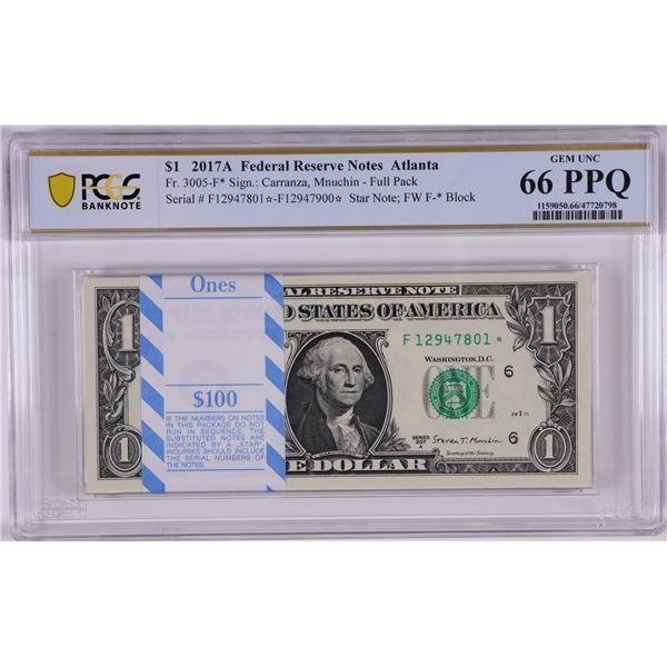 Pack of 2017A $1 Federal Reserve STAR Notes Atlanta Fr.3005-F* PCGS Gem UNC 66PPQ