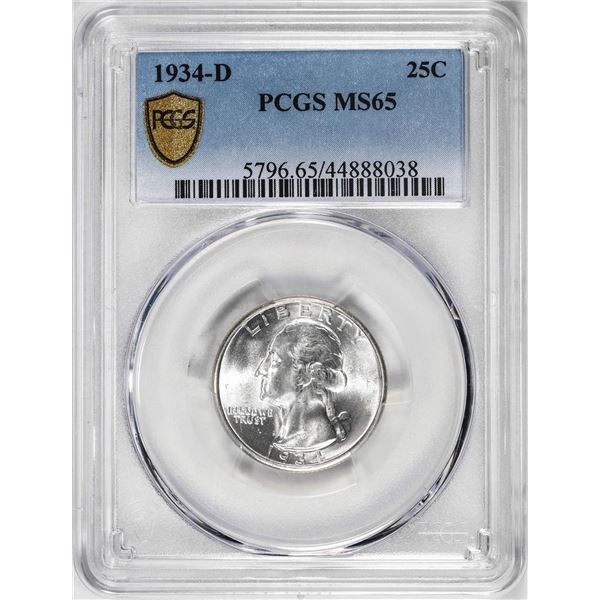 1934-D Washington Quarter Coin PCGS MS65