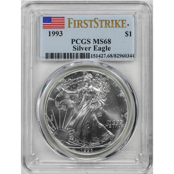 1993 $1 American Silver Eagle Coin PCGS MS68 First Strikes