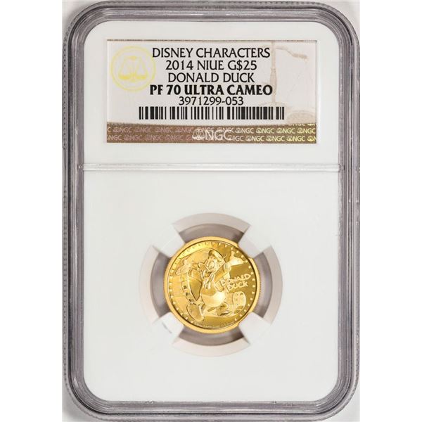 2014 Niue $25 Proof Disney Characters Donald Duck Gold Coin NGC PF70 Ultra Cam W/ COA