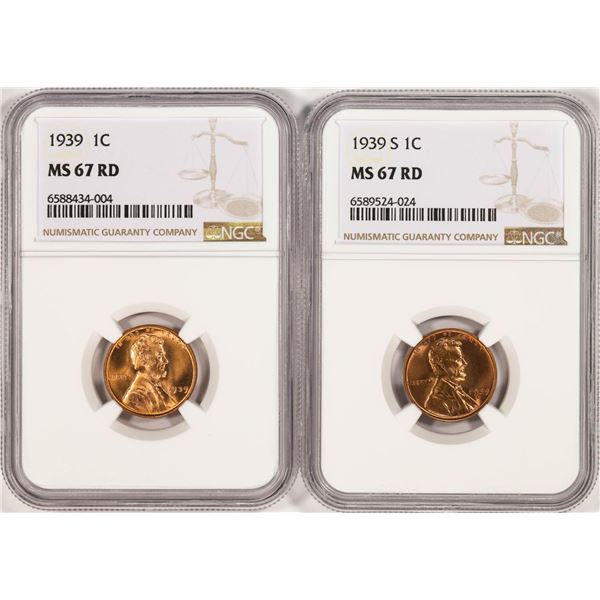 Lot of 1939 & 1939-S Lincoln Wheat Cent Coins NGC MS67RD