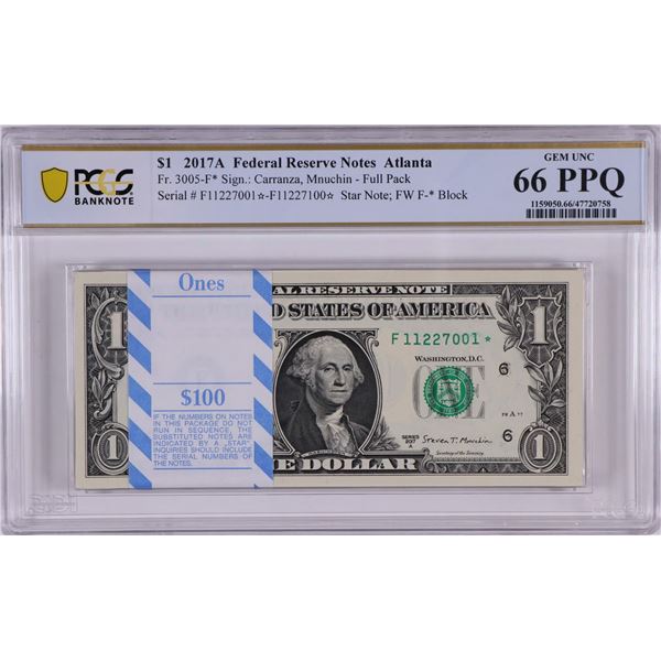 Pack of 2017A $1 Federal Reserve STAR Notes Atlanta Fr.3005-F* PCGS Gem UNC 66PPQ