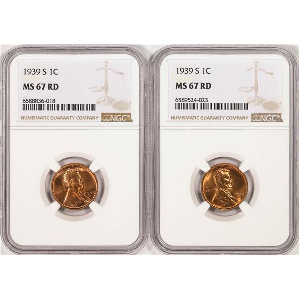 Lot of (2) 1939-S Lincoln Wheat Cent Coins NGC MS67RD