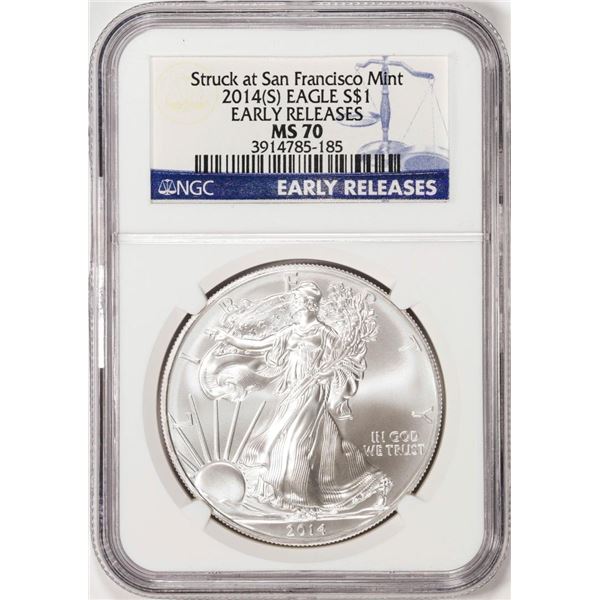 2014(S) $ American Silver Eagle Coin NGC MS70 Early Releases San Francisco