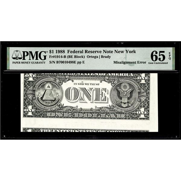 1988 $ Federal Reserve Misalignment Error Note Fr.1914-B PMG Gem Uncirculated 65EPQ