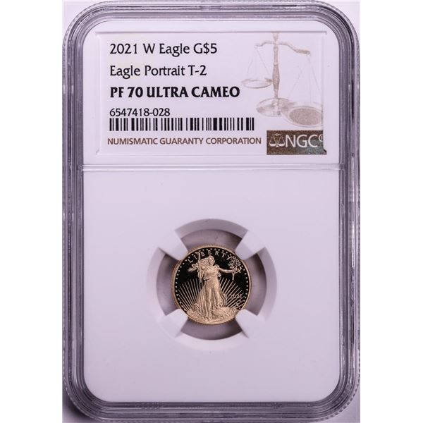 2021-W Type 2 $5 Proof American Gold Eagle Coin NGC PF70 Ultra Cameo