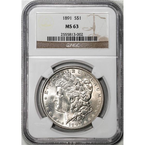 1891 $1 Morgan Silver Dollar Coin NGC MS63