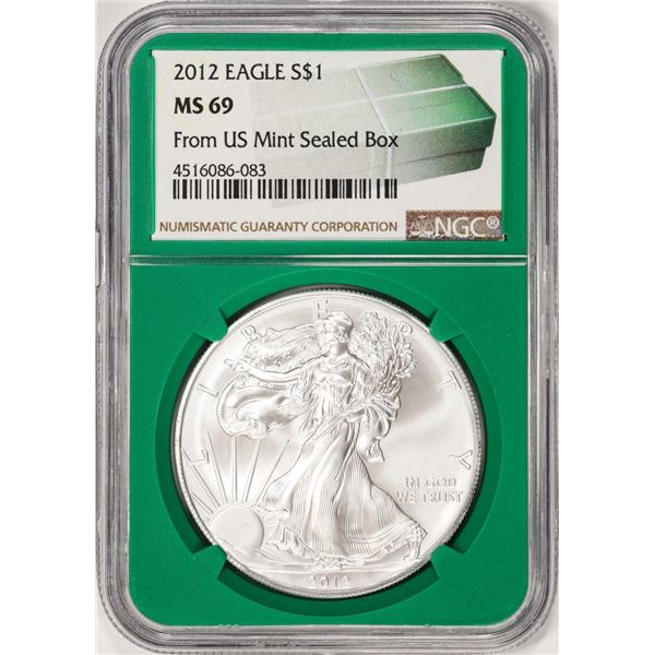 2012 $1 American Silver Eagle Coin NGC MS69 Green Core