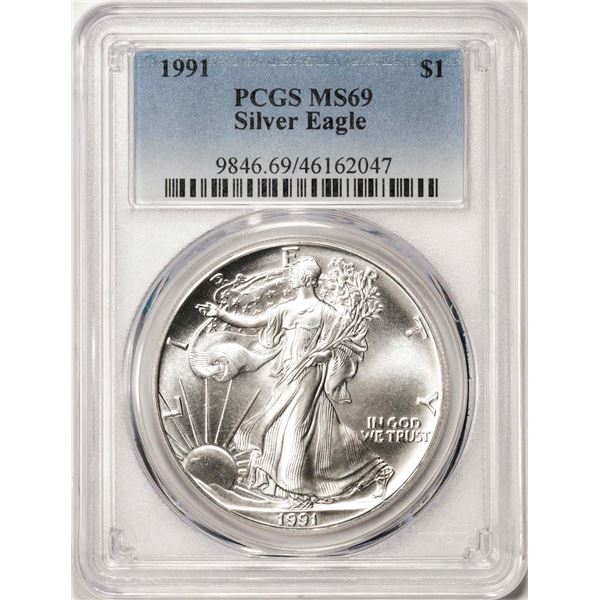 1991 $1 American Silver Eagle Coin PCGS MS69