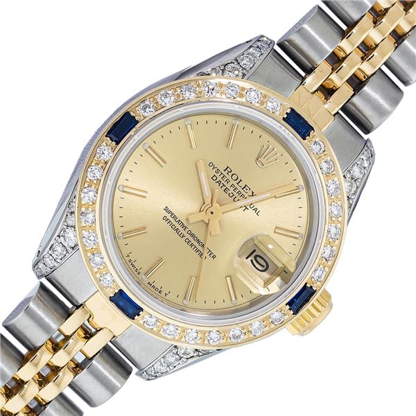 Rolex Ladies Two Tone Champagne Sapphire and Diamond Datejust Wristwatch