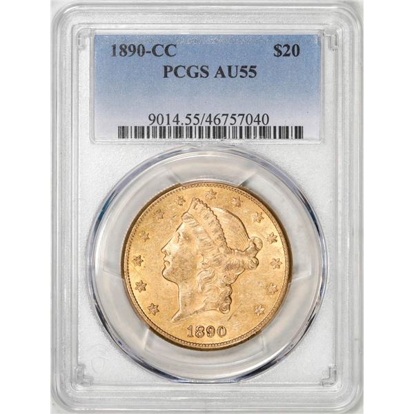 1890-CC $20 Liberty Head Double Eagle Gold Coin PCGS AU55