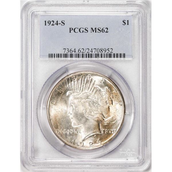 1924-S $1 Peace Silver Dollar Coin PCGS MS62