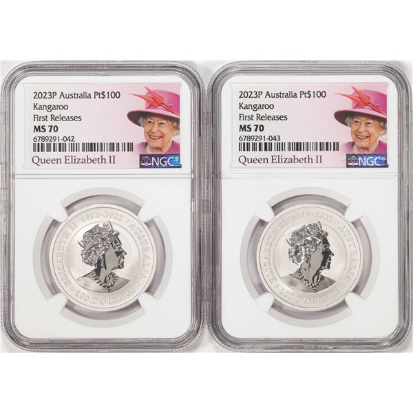 Lot of (2) 2023P Australia $100 Kangaroo 1oz Platinum Coins NGC MS70 First Releases