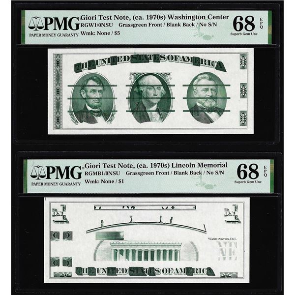 Set of Giori Test Note Washington & Lincoln Memorial PMG Superb Gem Unc 68EPQ