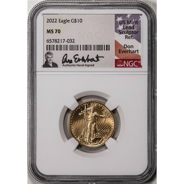 2022 $10 American Gold Eagle Coin NGC MS70 Don Everhart Signature