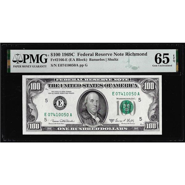 1969C $5 Federal Reserve Note Richmond Fr.2166-E PMG Gem Uncirculated 65EPQ