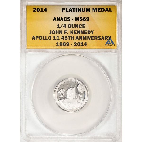 2014 Proof 1/4 oz Platinum JFK Apollo 11 Anniversary Medal ANACS MS69