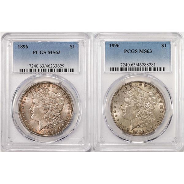 Lot of (2) 1896 $1 Morgan Silver Dollar Coins PCGS MS63