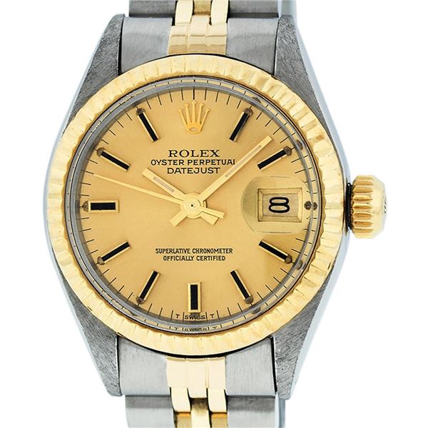 Rolex Ladies Two Tone Champagne Index Datejust Wristwatch