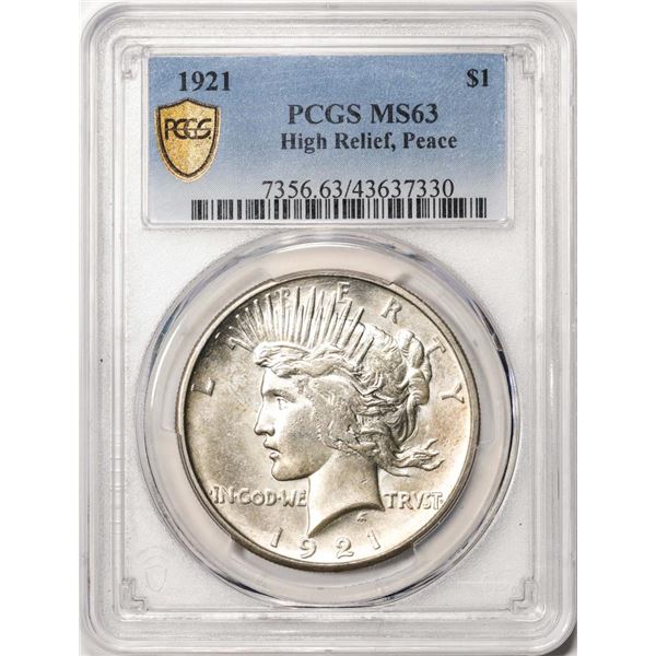 1921 $1 High Relief Peace Silver Dollar Coin PCGS MS63