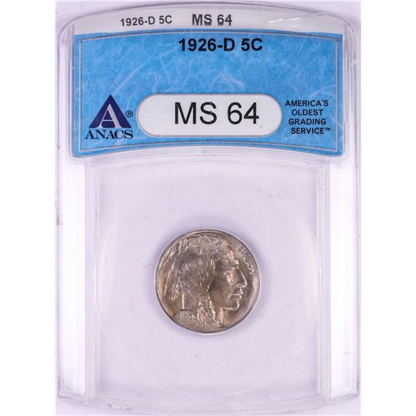 1926-D Buffalo Nickel Coin ANACS MS64