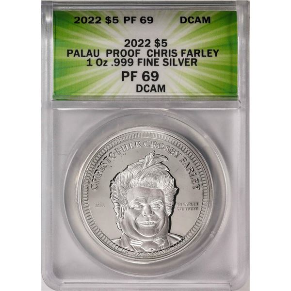 2022 $5 Palau Proof Chris Farley Silver Coin ANACS PF69DCAM