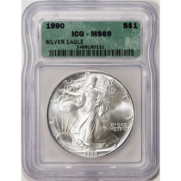 1990 $1 American Silver Eagle Coin ICG MS69