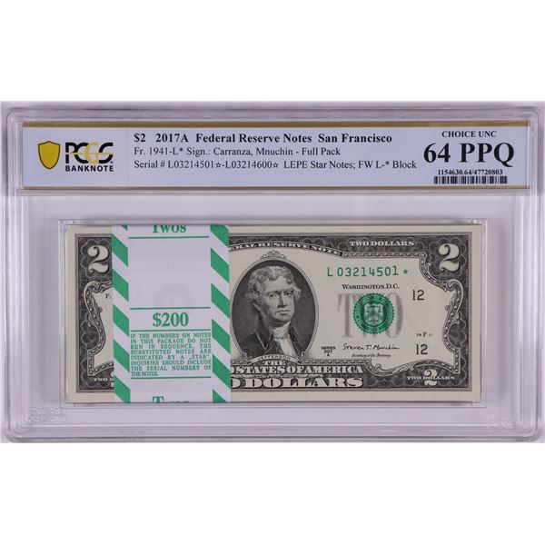 Pack 2017A $2 Federal Reserve STAR Notes SF Fr.1941-L* PCGS Choice Uncirculated 64PPQ