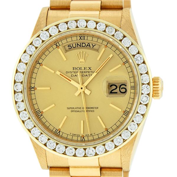 Rolex Men's 18K Yellow Gold Champagne Index 3.00 ctw Diamond Day Date President Watch