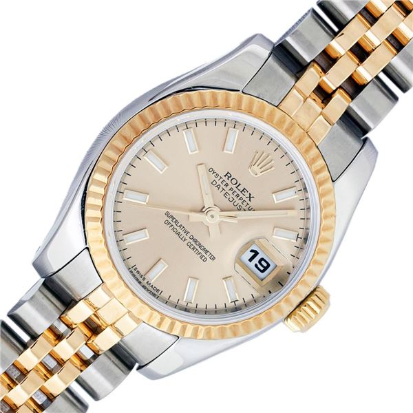 Rolex Ladies Two Tone Champagne Index Datejust Wristwatch