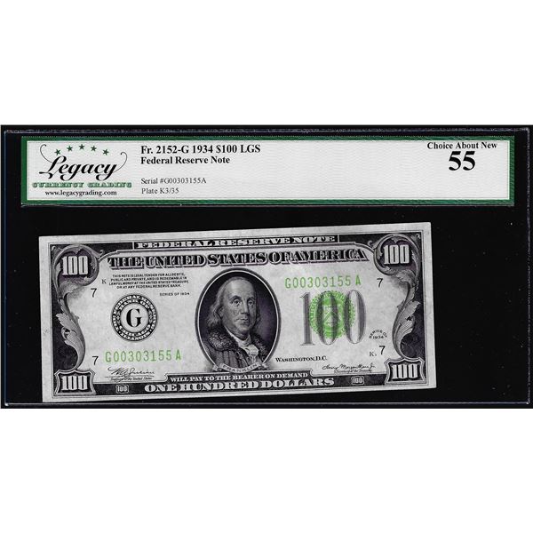 1934 $100 Federal Reserve Note Chicago LGS Fr.2152-G Legacy Choice About New 55