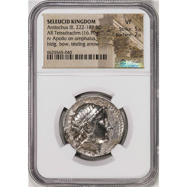 222-187 BC Seleucid Kingdom Antiochus III AR Tetradrachm Ancient Coin NGC Ch F