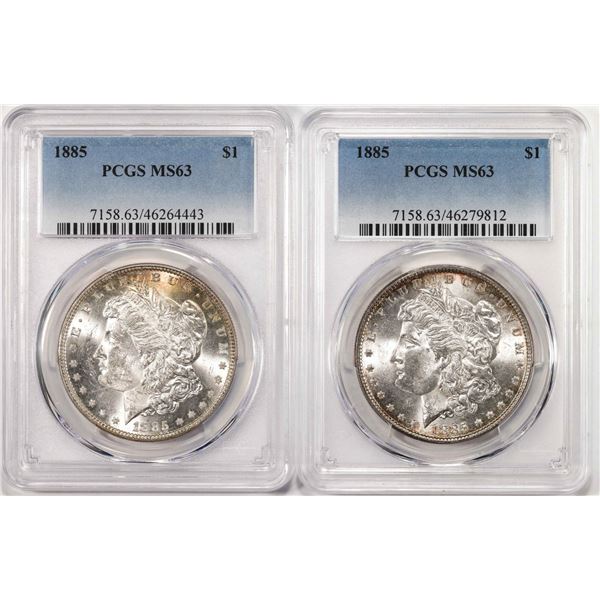 Lot of (2) 1885 $1 Morgan Silver Dollar Coins PCGS MS63