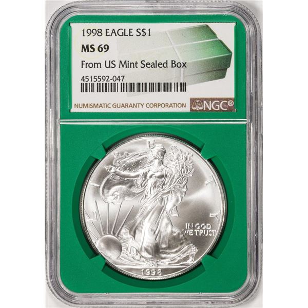 1998 $1 American Silver Eagle Coin NGC MS69 Green Core