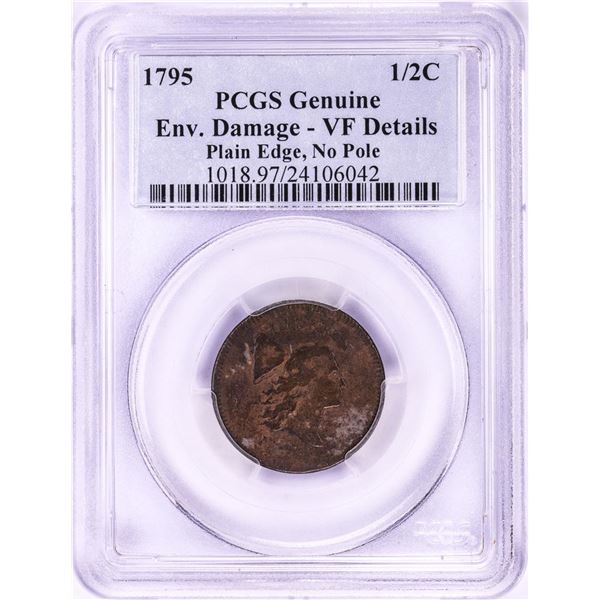 1795 Liberty Cap Half Cent Coin PCGS VF Details Plain Edge No Pole