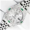 Image 2 : Rolex Ladies Stainless Steel Silver Index Emerald and Diamond Datejust Wristwatch