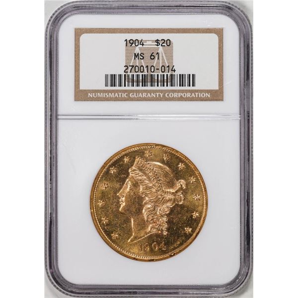 1904 $20 Liberty Head Eagle Gold Coin NGC MS61