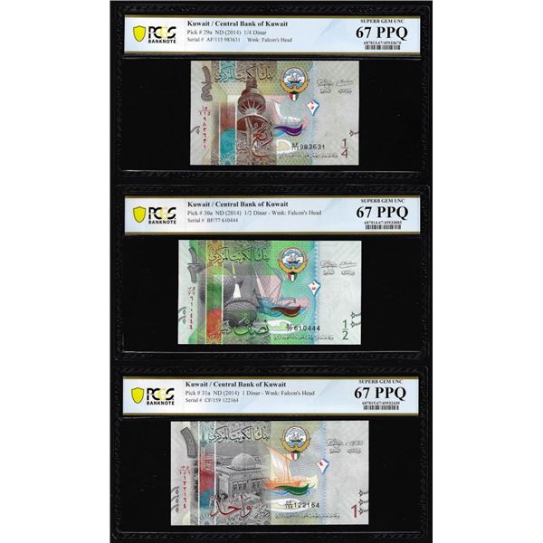 Lot of 2014 Kuwait 1/4, 1/2 & 1 Dinar Notes PCGS Superb Gem Uncirculated 67PPQ