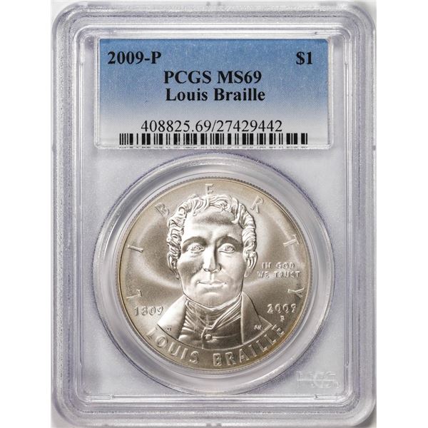 2009-P $1 Louis Braille Commemorative Silver Dollar Coin PCGS MS69