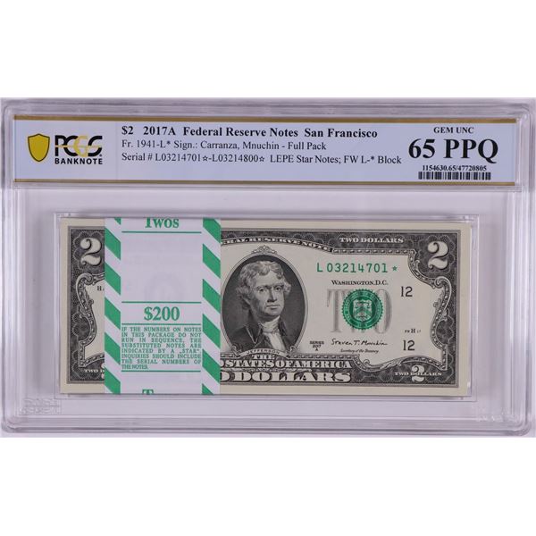 Pack of 2017A $2 Federal Reserve STAR Notes SF Fr.1941-L* PCGS Gem Uncirculated 65PPQ