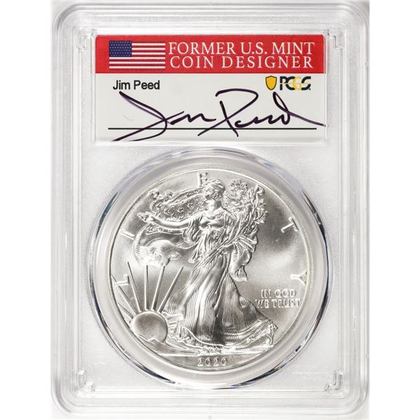 2020-(S) $1 American Silver Eagle Coin PCGS MS70 FDOI S.F. Mint Jim Peed Signature