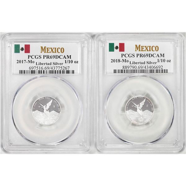 Lot of 2017-2018-Mo Mexico Proof 1/10 oz Silver Libertad Coins PCGS PR69DCAM