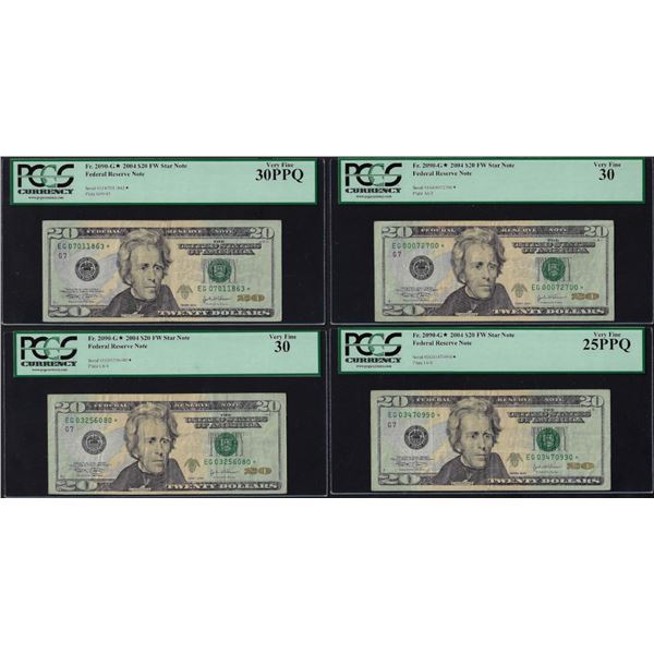 Lot of (4) 2004 $20 Federal Reserve STAR Notes Fr.2090-G* PCGS Graded