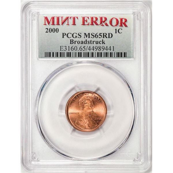 2000 Lincoln Memorial Cent Coin Mint Error Broadstruck PCGS MS65RD