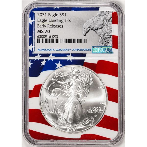 2021 Type 2 $1 American Silver Eagle Coin NGC MS70 Early Releases Flag Core