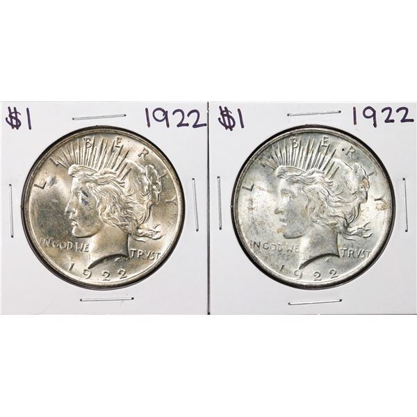 Lot of (2) 1922 $1 Peace Silver Dollar Coins