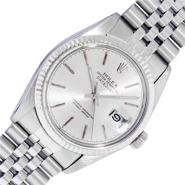 Rolex Mens Stainless Steel Silver Index Datejust Wristwatch